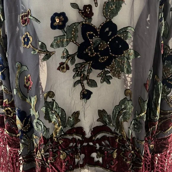 VTG Kirks Folly Burnout Velvet Cardigan Women's One Size Sequins Fringe Stunning - Picture 3 of 10
